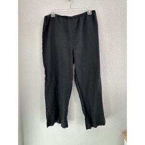 David N Women's 100% Linen Cropped Pants Thin Elastic Waist Sz. L Cottage Beachy